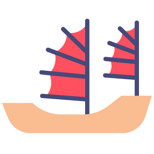 icono de baarco chino color cafe claro y banderas rojas con azul marino